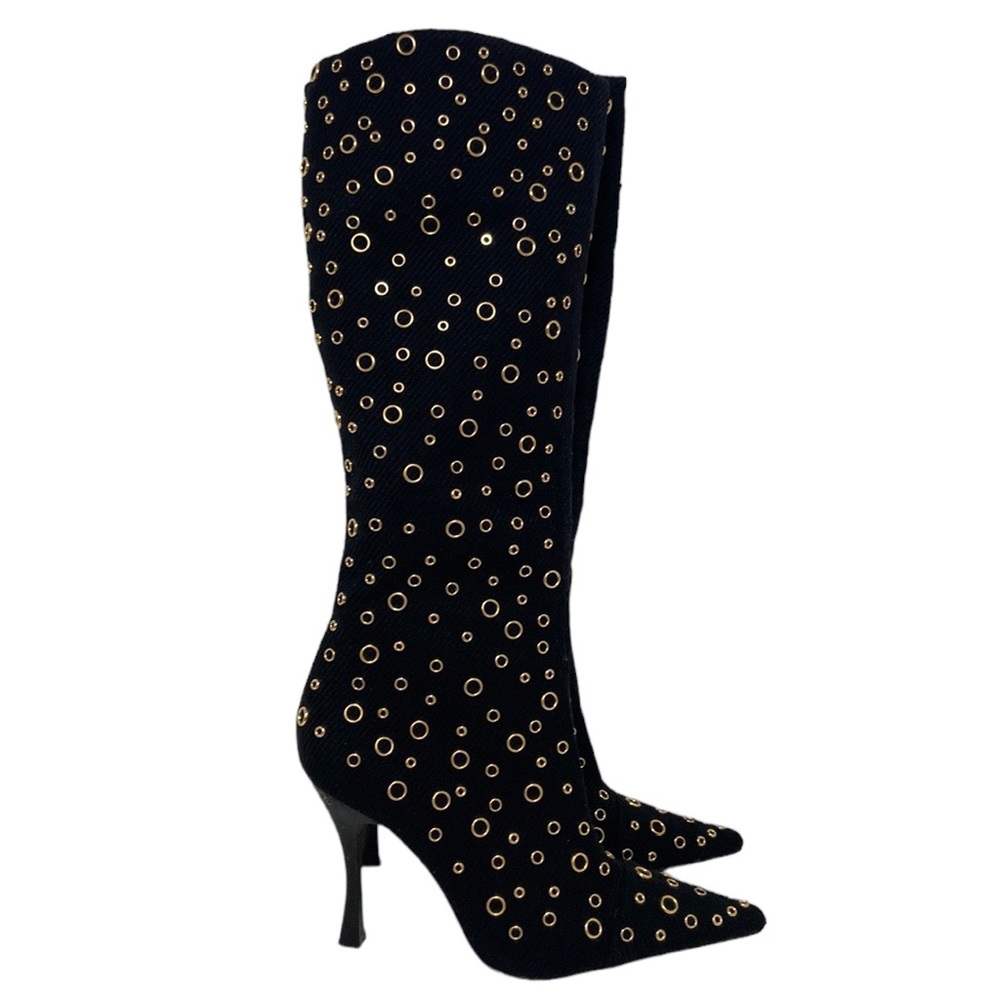 Vero Cuoio Women's Boots 5.5 M Jacky Handcrafted Hype Fabric Upper Gold Rings